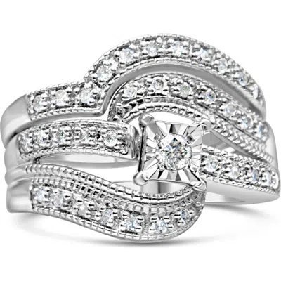 Haus Of Brilliance Silver 1/3 Cttw Diamond Crisscross Engagement Ring Bridal Set In Silver