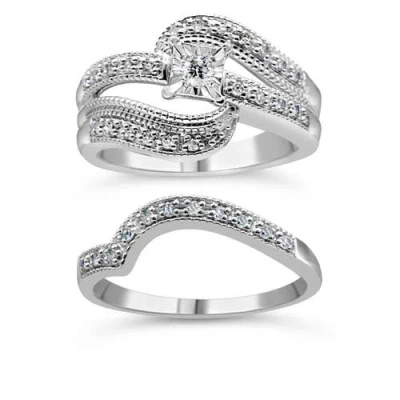 Haus Of Brilliance Silver 1/3 Cttw Diamond Crisscross Engagement Ring Bridal Set In Silver