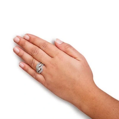 Haus Of Brilliance Silver 1/3 Cttw Diamond Crisscross Engagement Ring Bridal Set In Silver