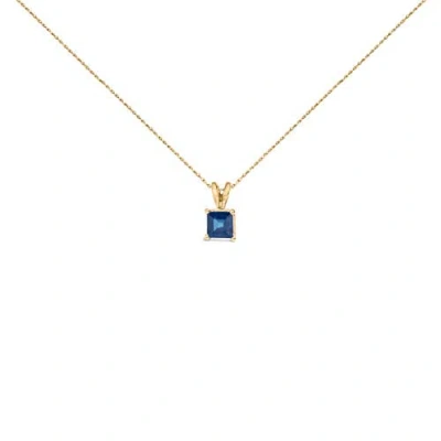 Haus Of Brilliance 14k Gold 5x5 Mm Square Shaped Gemstone Solitaire Pendant Necklace In Blue