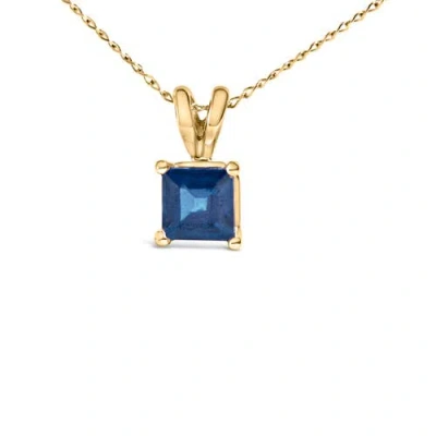Haus Of Brilliance 14k Gold 5x5 Mm Square Shaped Gemstone Solitaire Pendant Necklace In Blue