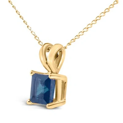 Haus Of Brilliance 14k Gold 5x5 Mm Square Shaped Gemstone Solitaire Pendant Necklace In Blue