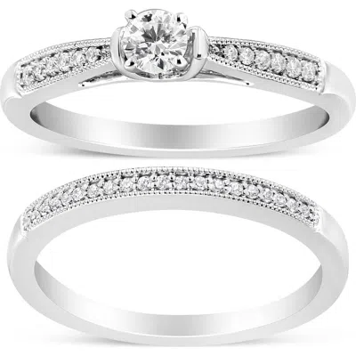 Haus Of Brilliance Silver 1/3 Cttw Diamond Engagement Ring Bridal Set With Milgrain In Brown