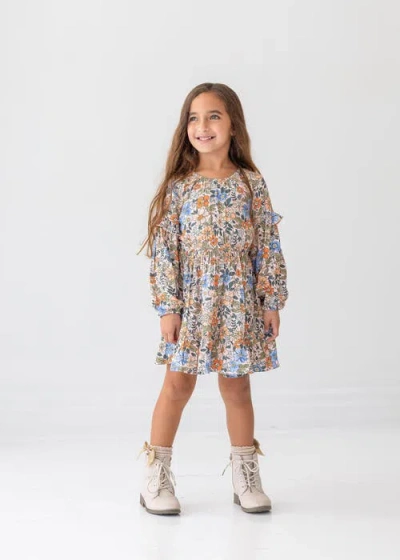 Mabel + Honey Riley Long Sleeve Dress In Blue