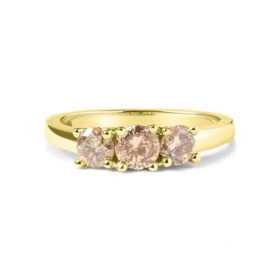 Haus Of Brilliance 10k Yellow Gold 1.00 Cttw Champagne Diamond 3-stone Band Ring In Brown