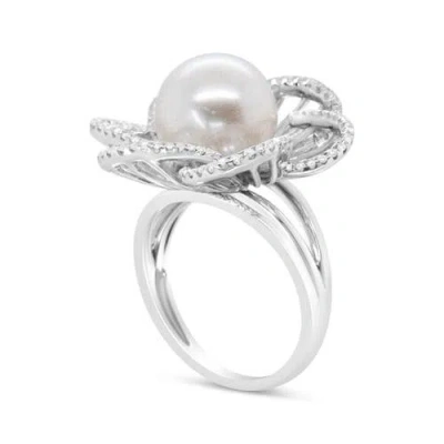 Haus Of Brilliance 14k White Gold 11mm Pearl And 1/3 Cttw Diamond Openwork Flower Blossom Ring In Brown