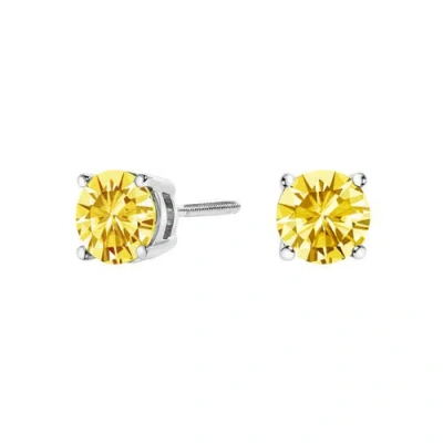 Haus Of Brilliance 14k Gold 1.0 Cttw Lab Grown Yellow Diamond Solitaire Stud Earrings In White