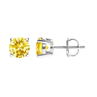 Haus Of Brilliance 14k Gold 1.0 Cttw Lab Grown Yellow Diamond Solitaire Stud Earrings In White