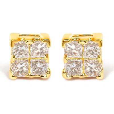 Haus Of Brilliance 10kt Gold Princess Diamond Stud Earring In Yellow