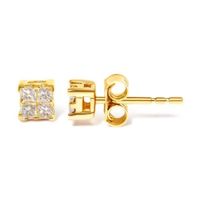 Haus Of Brilliance 10kt Gold Princess Diamond Stud Earring In Yellow