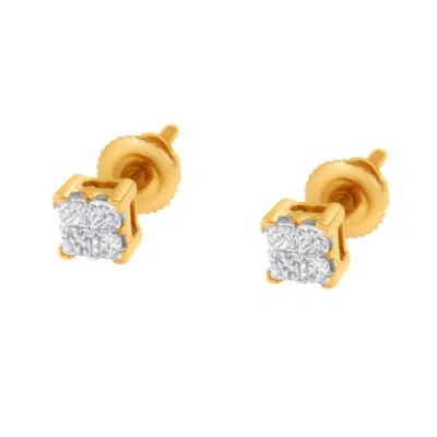 Haus Of Brilliance 10kt Gold Princess Diamond Stud Earring In Yellow