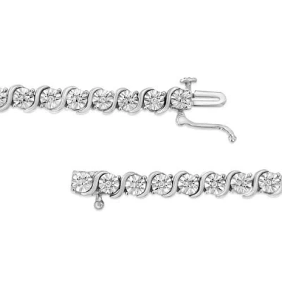 Haus Of Brilliance .925 Sterling Silver 1/10 Cttw Diamond Miracle Plate And "s" Link Tennis Bracelet In Brown