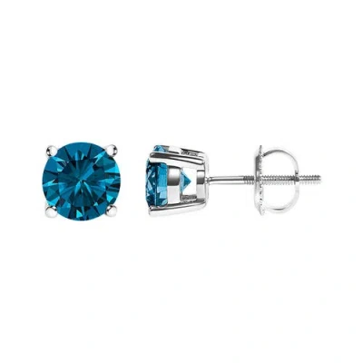 Haus Of Brilliance 14k Gold 2.00 Cttw Blue Lab Grown Diamond Stud Earrings In Brown