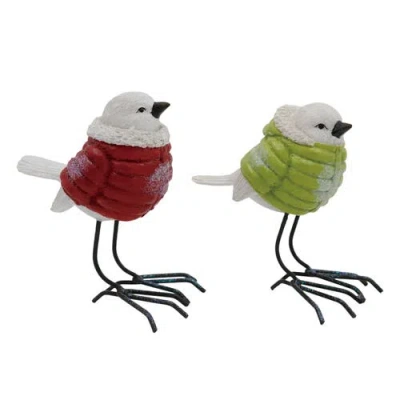 Transpac Resin Bird Puffy Coat Set Of 2 Decorative Figurines For Christmas In Multi