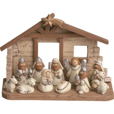 Transpac Christmas Kids Nativity Set 12 Piece Multicolor Resin Figurines In Brown
