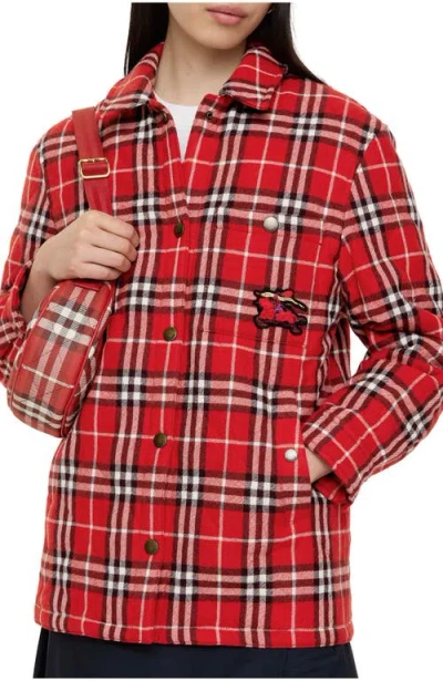 Burberry Check Wool Overshirt In Red