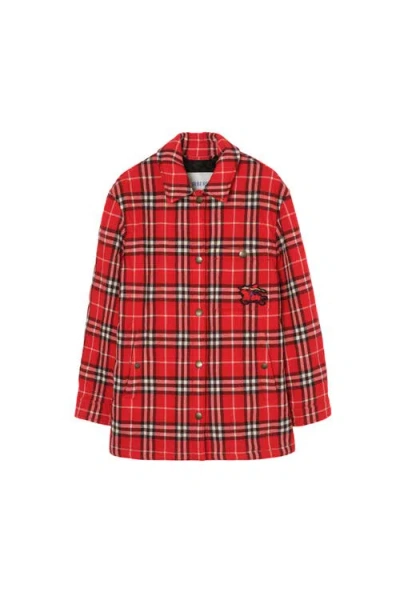 Burberry Check Wool Overshirt In Red