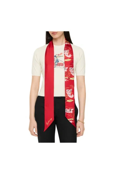 Burberry Skinny Watercolour Ekd Silk Scarf In Red