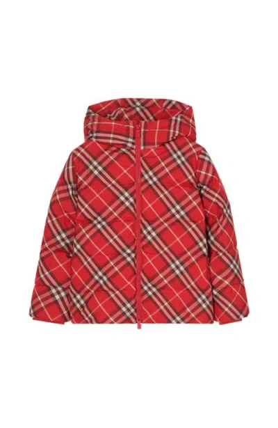 Burberry Check Hooded Puffer Coat In Red