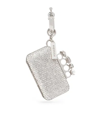 Alexander Mcqueen Embellished Knuckle Clutch Charm In Gray