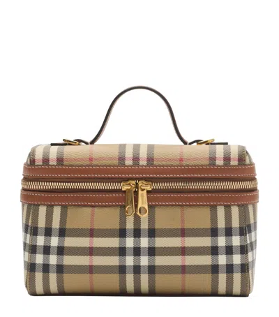 Burberry Coated Canvas Vanity Check Crossbody Bag With Check Motif In Brown