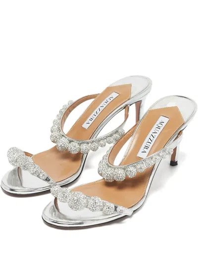 Pre-owned Aquazzura Disco Dancer Leather Sandals In Silver