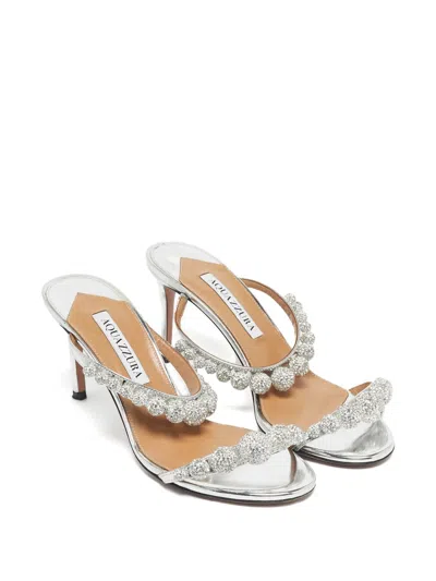 Pre-owned Aquazzura Disco Dancer Leather Sandals In Silver