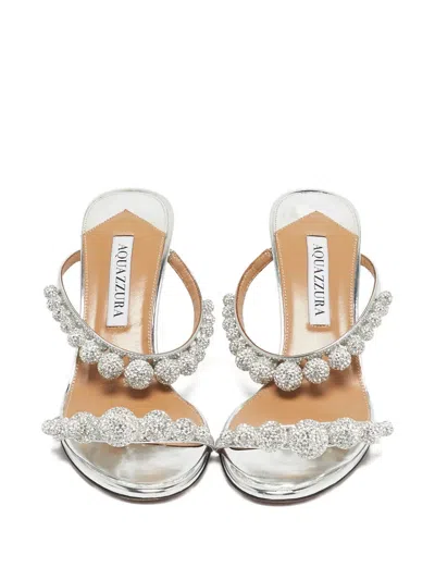 Pre-owned Aquazzura Disco Dancer Leather Sandals In Silver