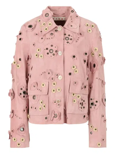 Marni Flower-appliqué Studded Jacket In Multi
