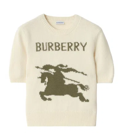 Burberry Wool-cashmere Short-sleeve Sweater In Neutral