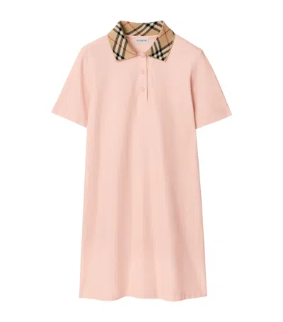 Burberry Check-collar Cotton Polo Shirt Mini Dress In Pink