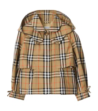 Burberry Check Cotton Hooded Trench Jacket In Brown