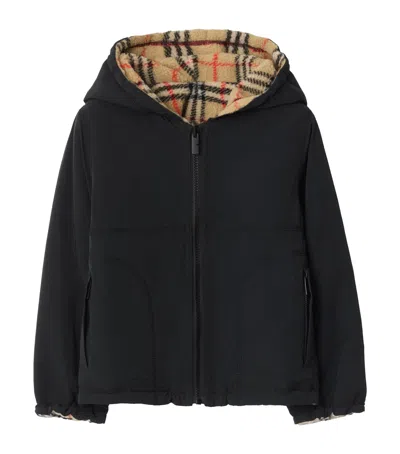 Burberry Fleece Reversible Check Hooded Jacket In Black