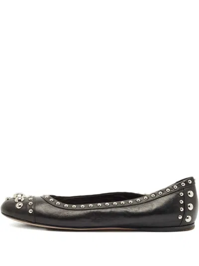 Pre-owned Prada Studded Leather Ballet Flats In Black
