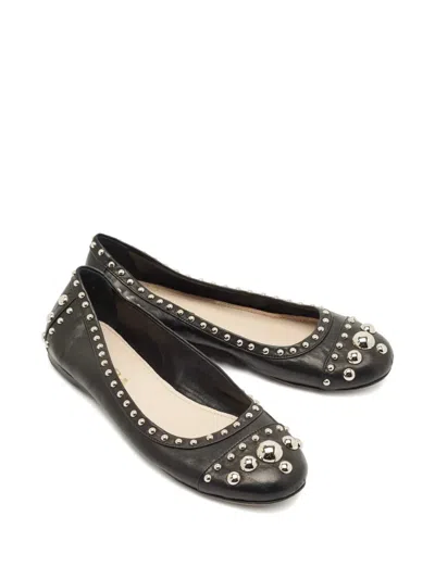 Pre-owned Prada Studded Leather Ballet Flats In Black