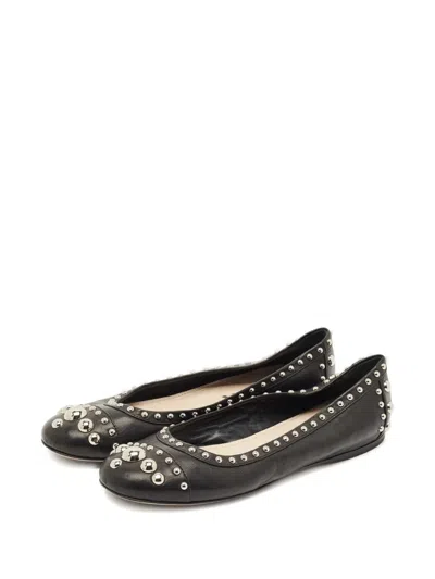 Pre-owned Prada Studded Leather Ballet Flats In Black