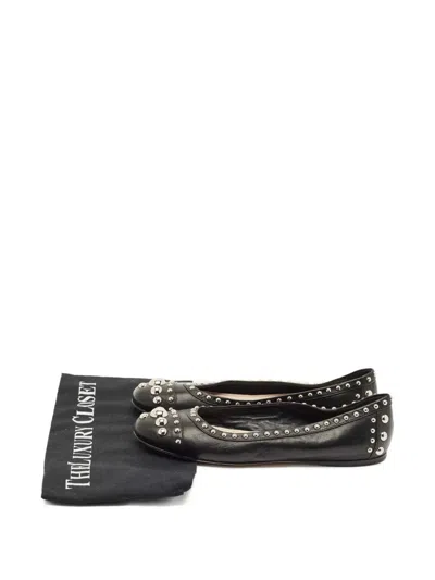 Pre-owned Prada Studded Leather Ballet Flats In Black