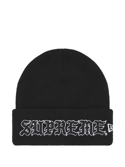 Supreme X New Era Logo-embroidered Beanie Hat In Black