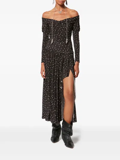 Isabel Marant X Giovana Off-shoulder Polka-dot Dress In Black