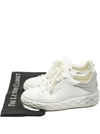 Pre-owned Jimmy Choo Diamond Light Maxi Lace-up Sneakers In White