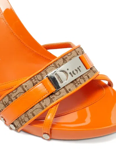 Pre-owned Dior Monogram Logo-plaque Sandals In Orange
