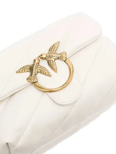 Pinko Love Classic Puff White Shoulder Bag With Diagonal Maxi Quilting In Leather Woman  In White