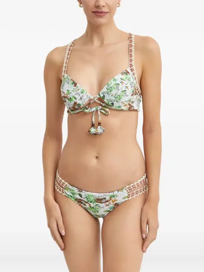 Del Maar Kuchi Graphic-print Bikini Top In White