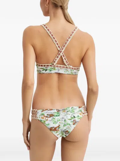 Del Maar Kuchi Graphic-print Bikini Top In White