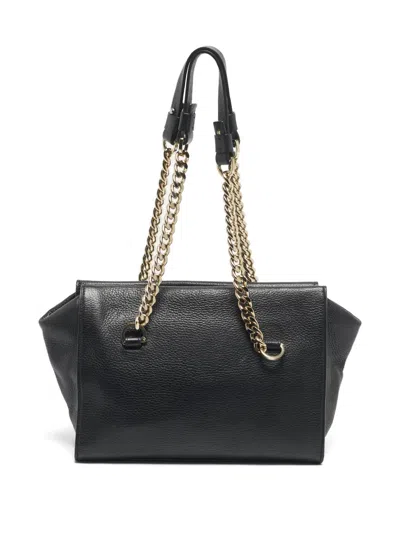 Pre-owned Aigner Vintage Charm Chain Leather Tote Bag In Black