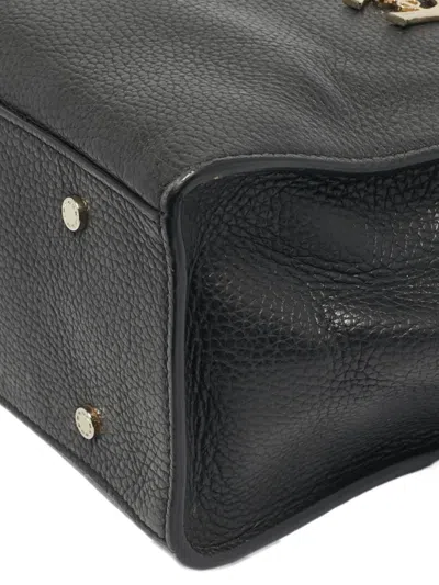 Pre-owned Aigner Vintage Charm Chain Leather Tote Bag In Black