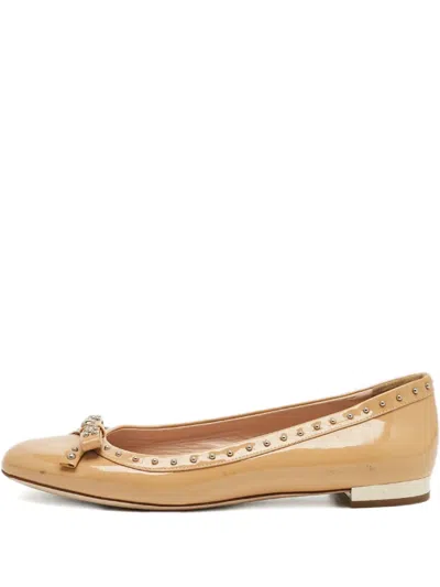 Pre-owned Miu Miu Studded Leather Ballet Flats In Neutral