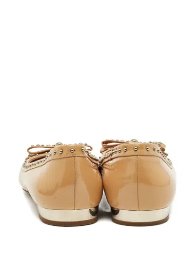 Pre-owned Miu Miu Studded Leather Ballet Flats In Neutral
