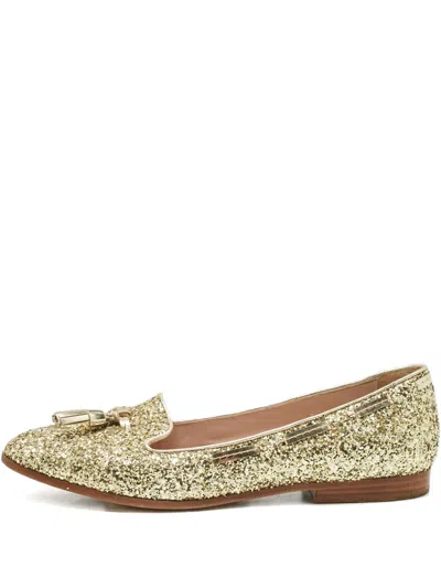 Pre-owned Miu Miu Glitter Tassel Smoking Slippers In Gold