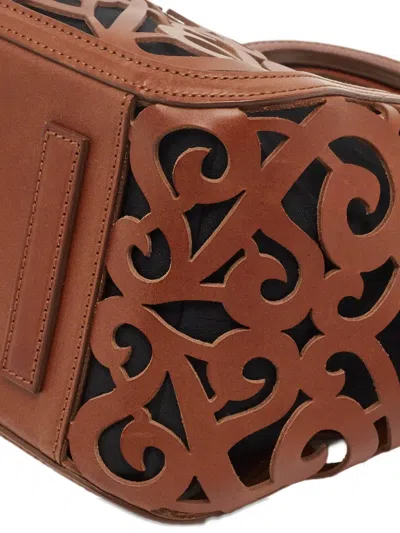 Pre-owned Polo Ralph Lauren Vintage Scroll-work Leather Tote Bag In Brown